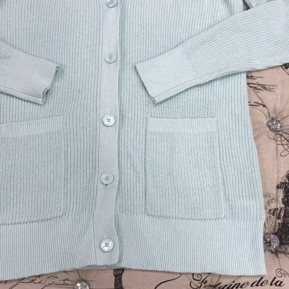 Lauren Ralph Lauren Ribbed Cotton Aqua Cardigan - Picture 4 of 6